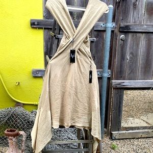 NWT Shimmer gold dress, stretchy and flattering wrap-top style